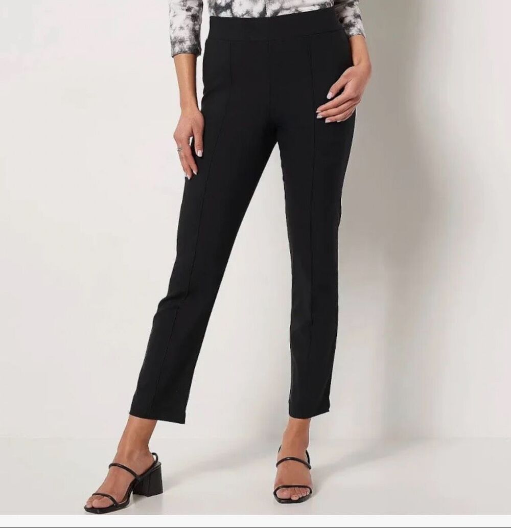 LOGO Lori Goldstein Black Anywhere Stretch Black Ankle Pants-SP